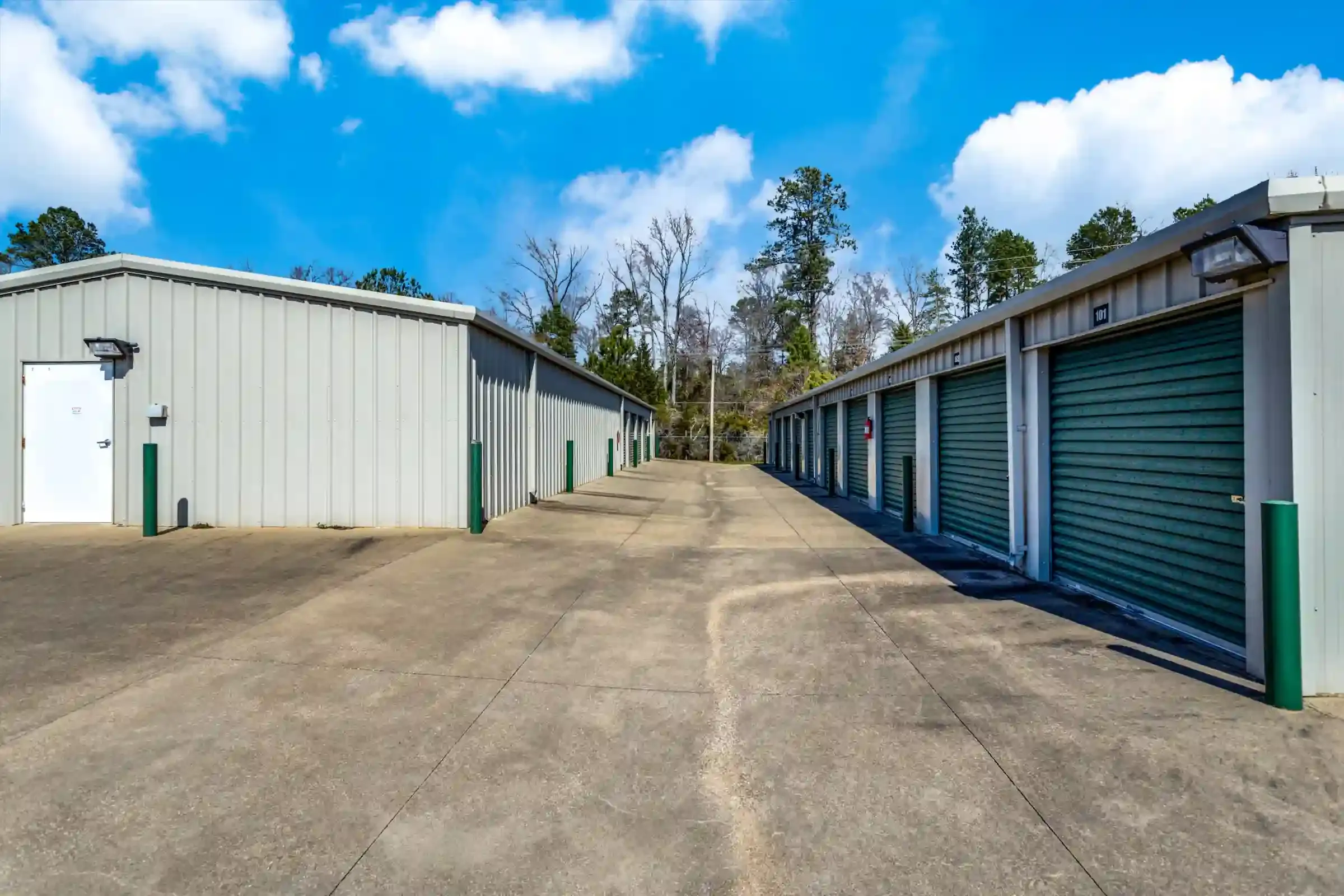 row of storage units with drive up access