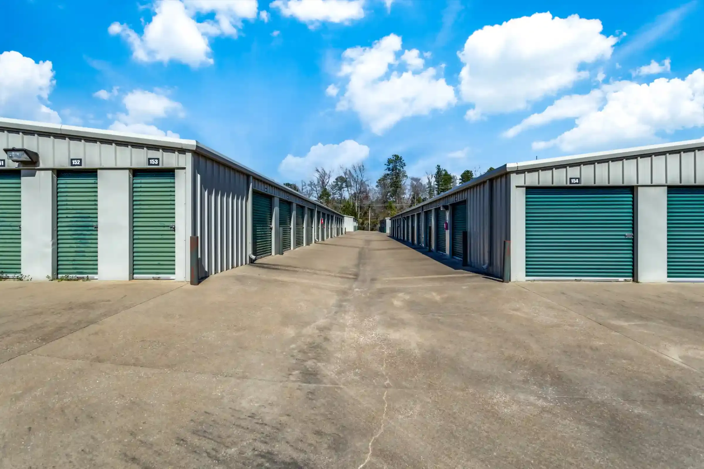 row of storage units with drive up access