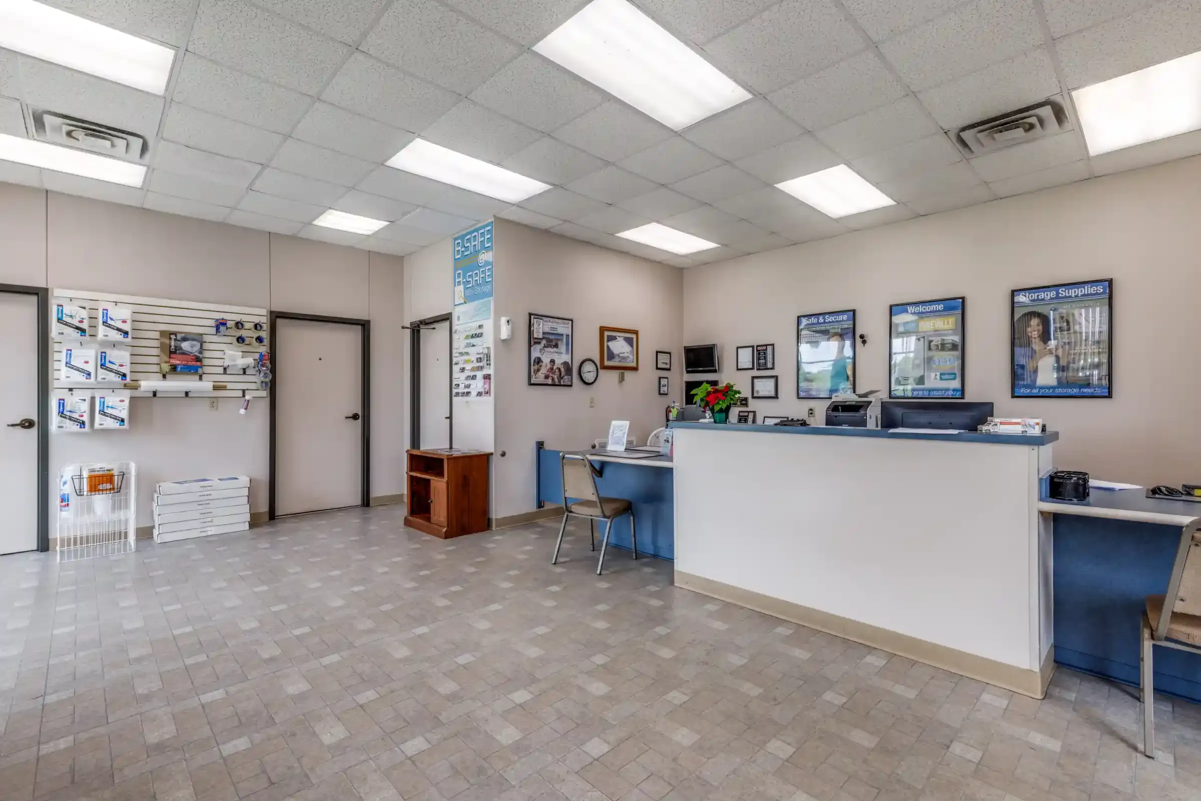 front office with packing supplies