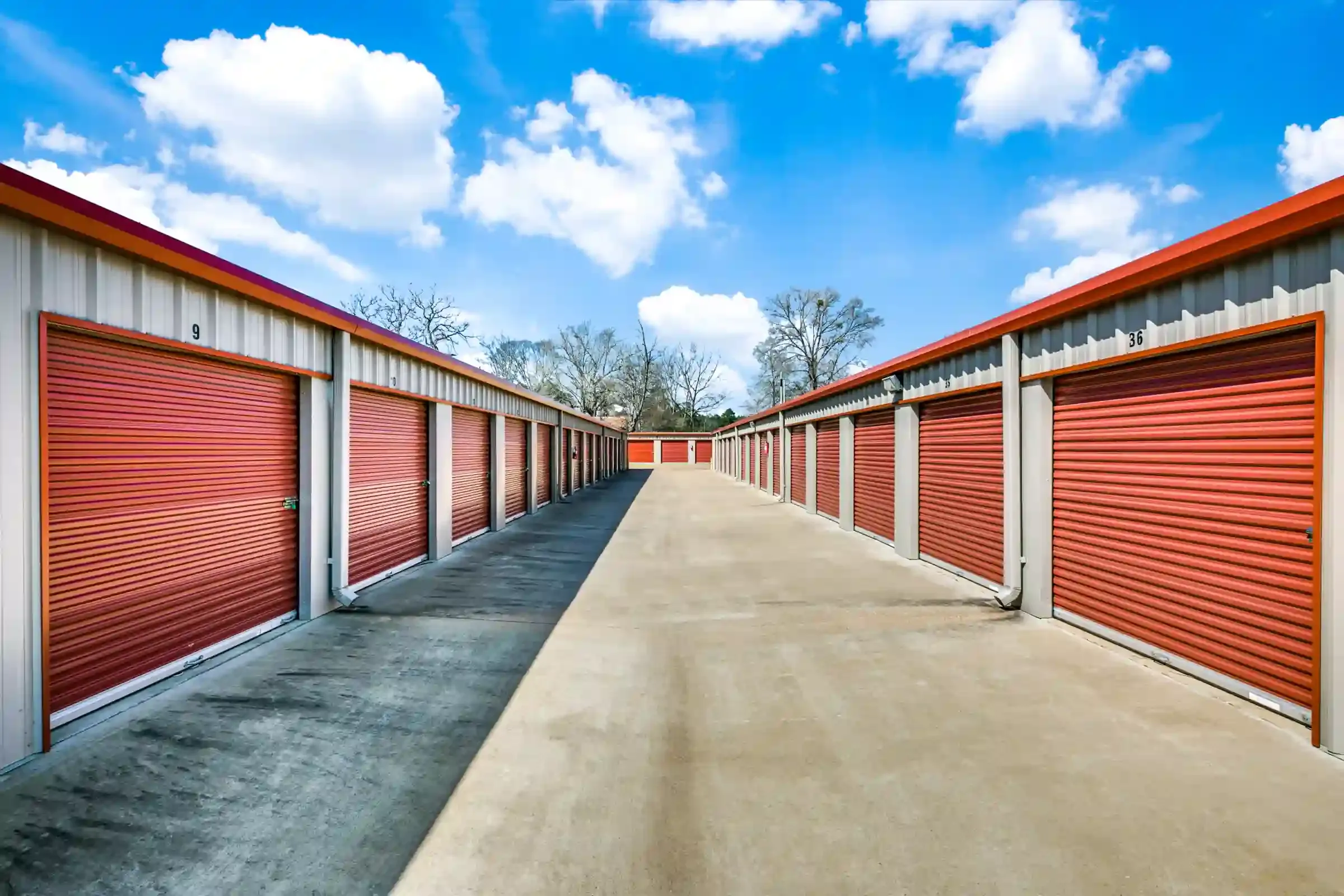 row of storage units with drive up access