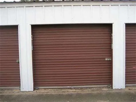 row of self storage units with drive up