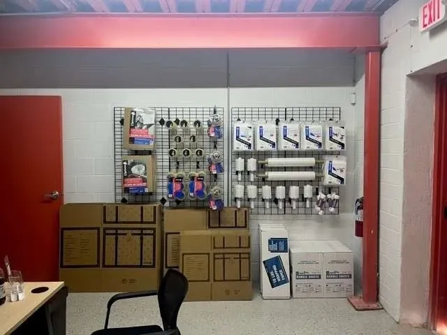 packing supplies hung on a wall