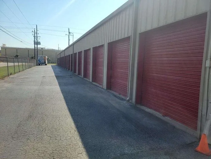 row of drive up storage units