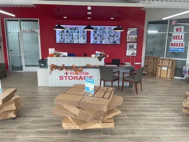 storage facility lobby area with packing supplies