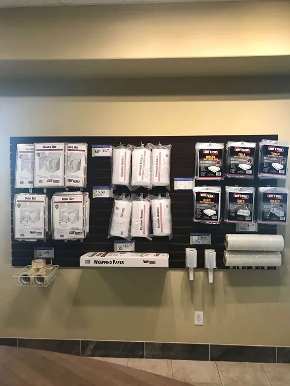 self storage office with packing supplies