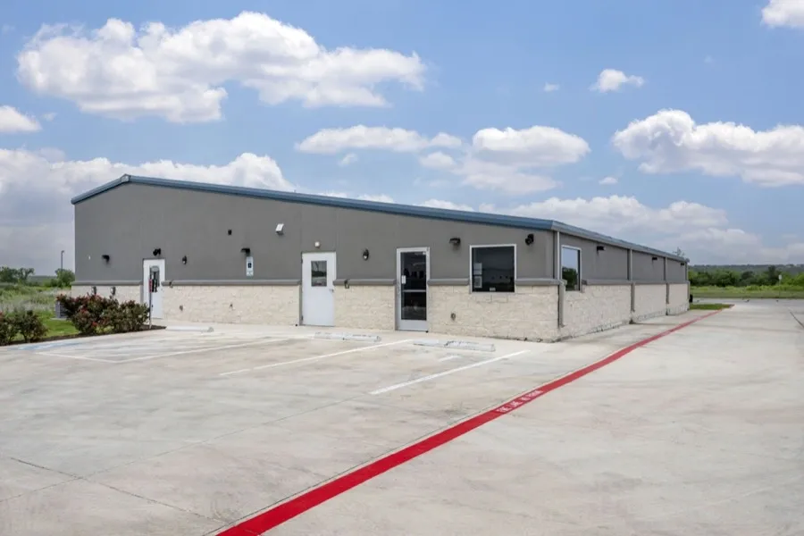 Parking spaces at a self storage facility.