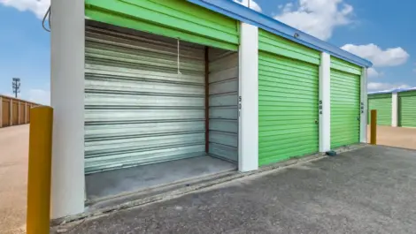 storage unit outside with door rolled up