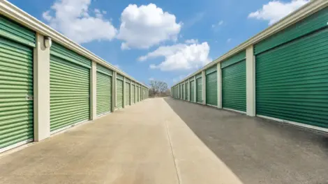 row of storage units with drive up access