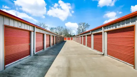 row of storage units with drive up access