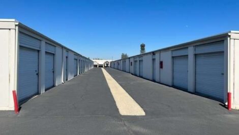 row of drive up storage units