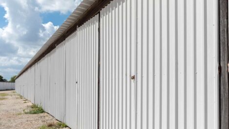 row of self storage units with drive up