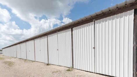 row of self storage units with drive up