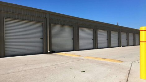 row of drive up storage units