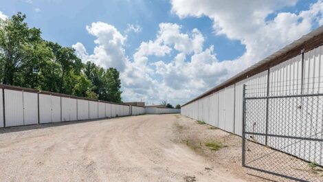 row of self storage units with drive up