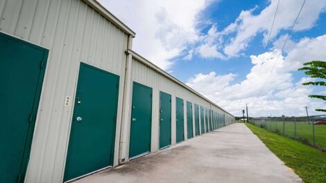 row of drive up storage units