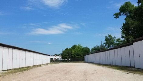 row of self storage units with drive up