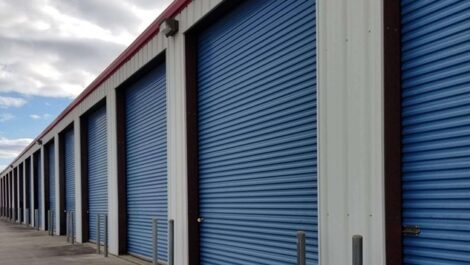 row of self storage units with drive up